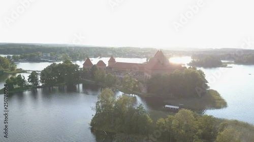 Aerial view of Trakai castle in summer season. Beautiful castle on the lakes in Lithuania. photo