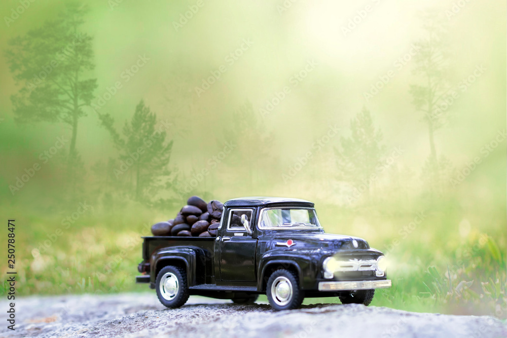 Fototapeta premium Simulation of transporting coffee beans using car models