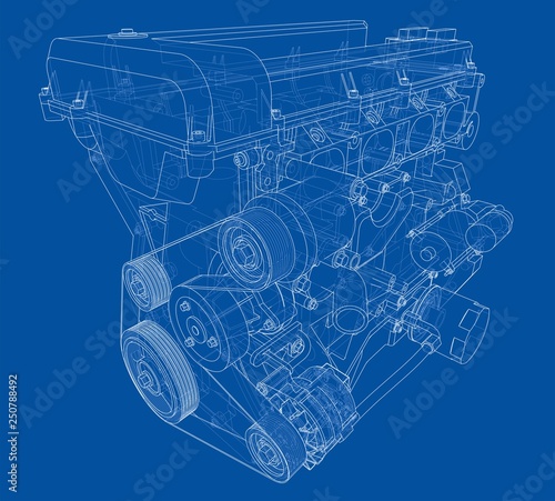 Engine sketch. Vector rendering of 3d