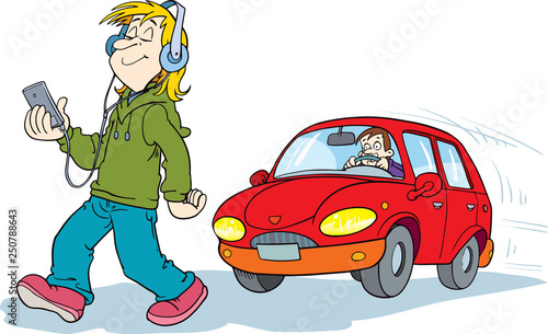 A man carelessly cross the road. - Vector