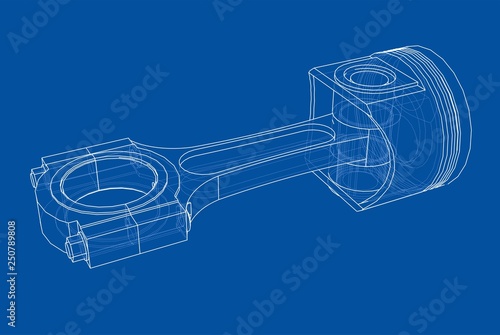 Sketch of piston. Vector rendering of 3d