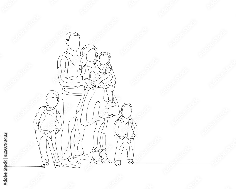 sketch family with children, line