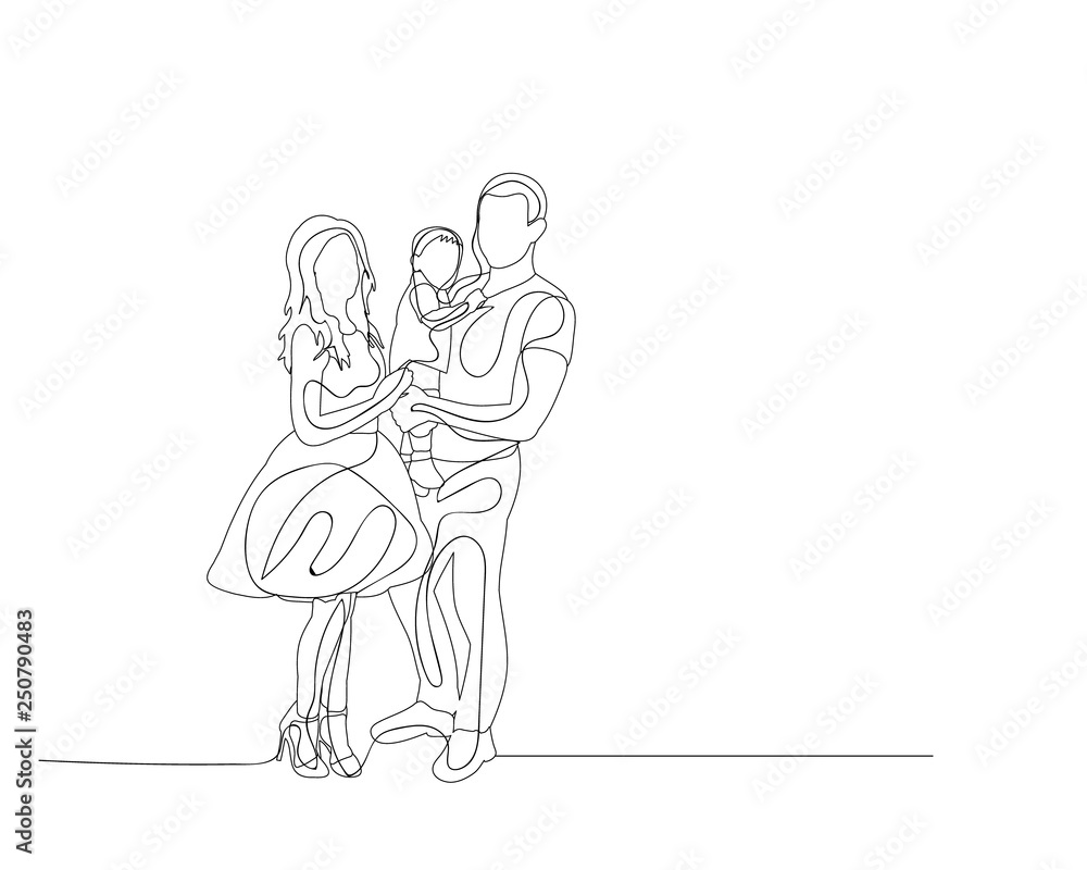 vector, isolated, sketch family with children