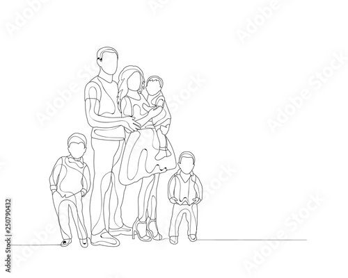 sketch family with children, line