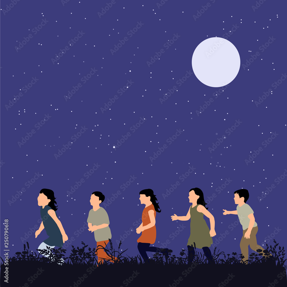 vector, isolated, children walk in the park