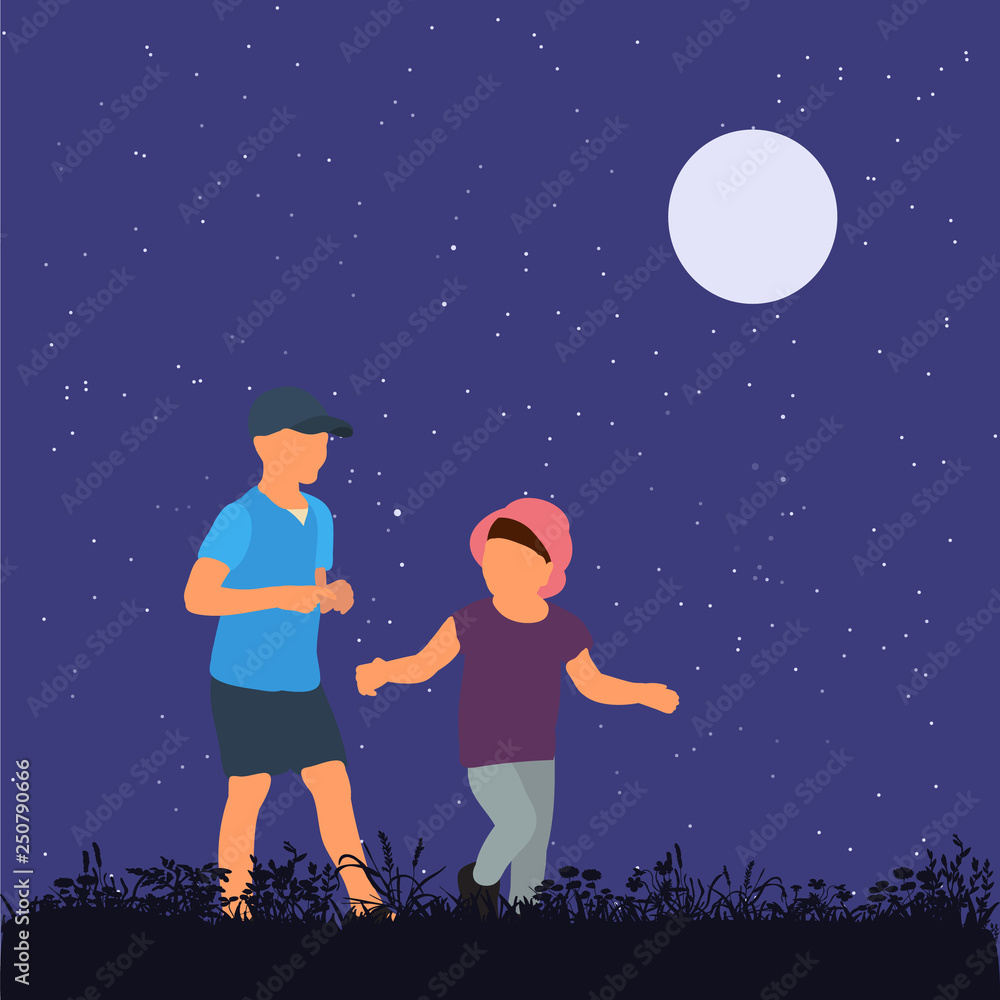 vector, isolated, children walk in the park, flat style vector, isolated, children walk in the park, flat style