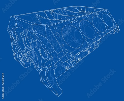 Engine block sketch. Vector rendering of 3d