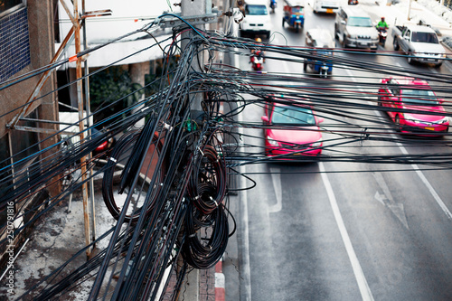 Photography Wires on the background of the road.