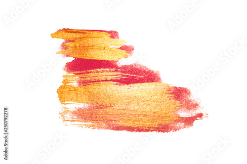 Abstract golden and pink watercolor stains on white background for your design