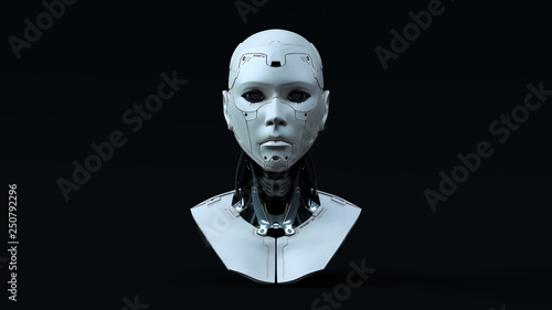 Cyborg with Blue Neutral lighting  Front 3d illustration 3d render photo