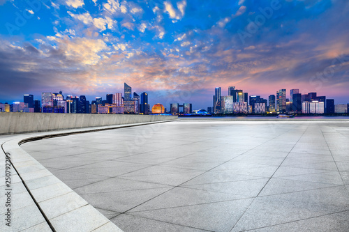 Empty square floor and beautiful city night view in Hangzhou © ABCDstock