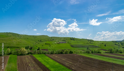 Beautiful agricultural fields against a blue sky