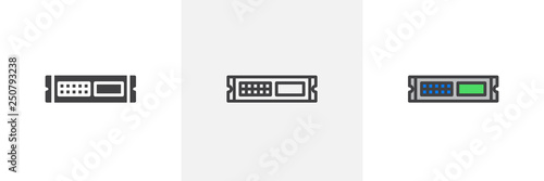 Rack unit, server icon. Line, glyph and filled outline colorful version, Computer port outline and filled vector sign. Symbol, logo illustration. Different style icons set. Vector graphics