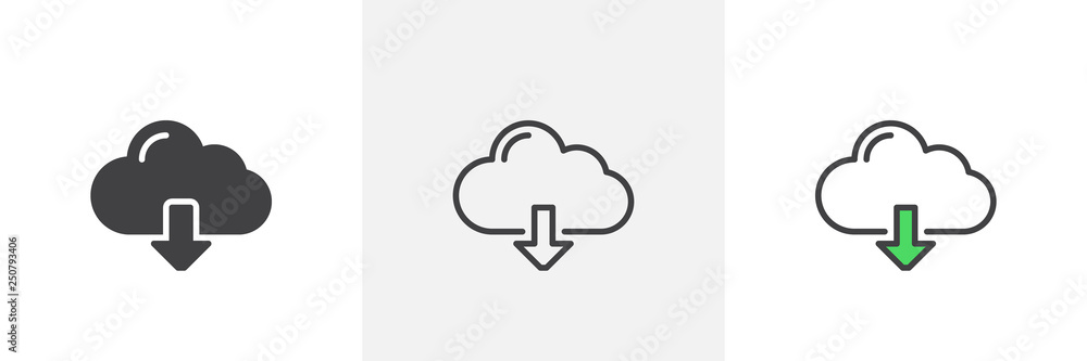 Cloud download icon. Line, glyph and filled outline colorful version, download cloud computing outline and filled vector sign. Symbol, logo illustration. Different style icons set. Pixel perfect Cloud download icon. Line, glyph and filled outline colorful version, download cloud computing outline and filled vector sign. Symbol, logo illustration. Different style icons set. Pixel perfect