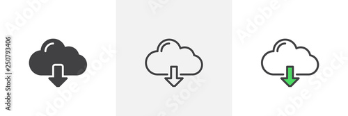 Cloud download icon. Line, glyph and filled outline colorful version, download cloud computing outline and filled vector sign. Symbol, logo illustration. Different style icons set. Pixel perfect