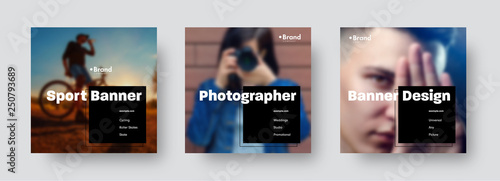 Sets of vector banners for social networks with a place for a photo and a black square for text.