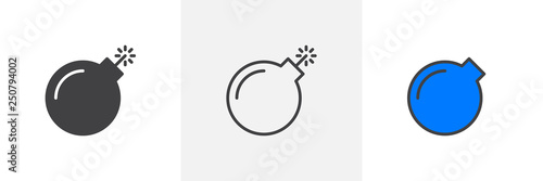 Bomb explosion icon. Line, glyph and filled outline colorful version, bomb outline and filled vector sign. Symbol, logo illustration. Different style icons set. Pixel perfect vector graphics