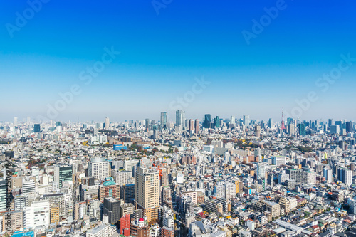 city skyline aerial view of tokyo tower in Japan