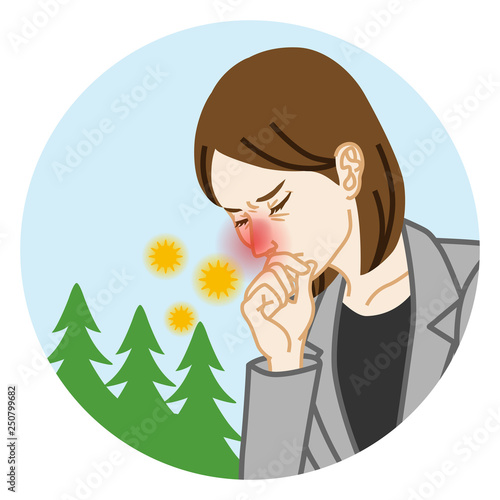 花粉症に苦しむビジネスウーマン - 円形クリップアート