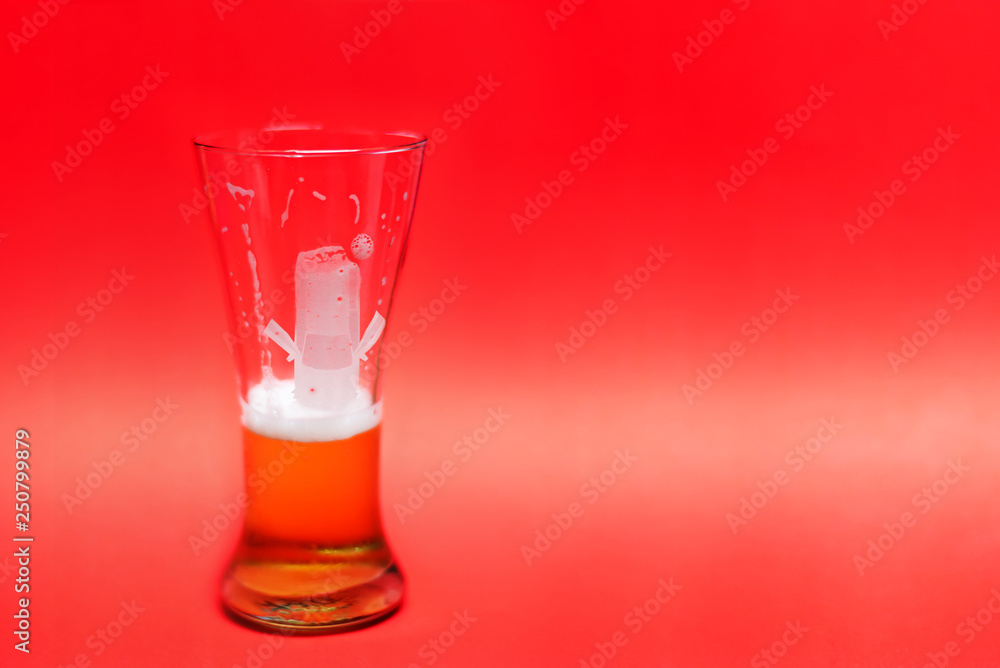 Car form of Beer bubbles in glass on red background, warning concept