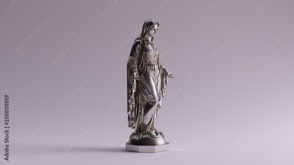 Silver Virgin Mary Mother of Jesus Statue 3d illustration 3d render