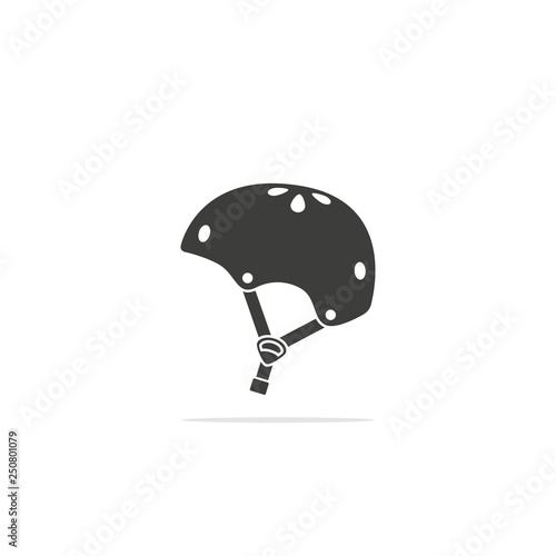 Monochrome vector illustration of a bicycle helmet, isolated on a white background.