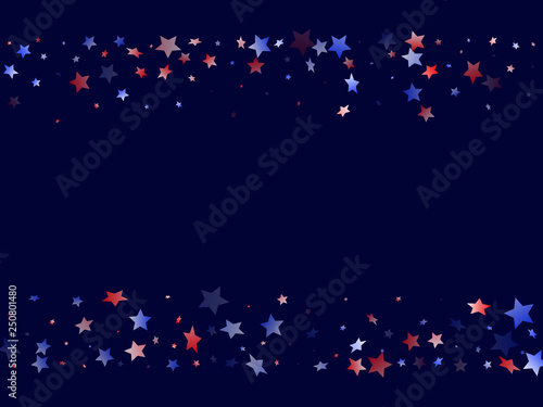 Fototapeta Naklejka Na Ścianę i Meble -  Flying red blue white star sparkles vector american patriotic background.