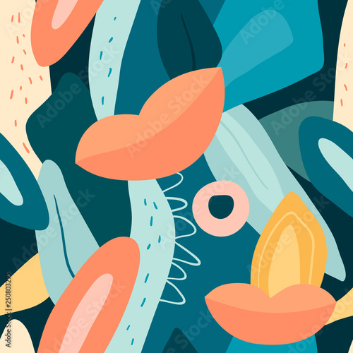 Modern exotic floral seamless pattern. Plants vector illustration.