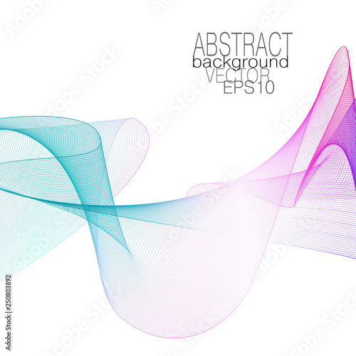 Transparent colored veil on a white background. Abstract glowing waving silk scarf. Magenta, turquoise green gradient. Vector art line pattern. Modern elegant wave design. EPS10 illustration