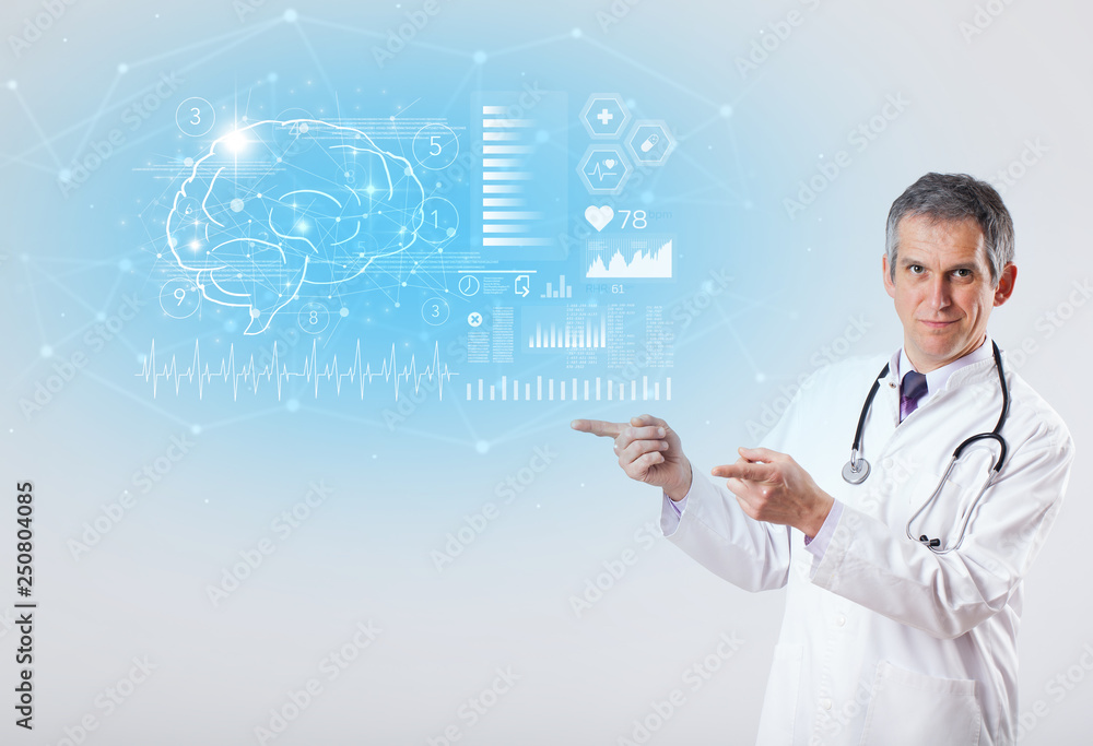 Middle aged neurologist showing the test result
Middle aged neurologist showing the test result
