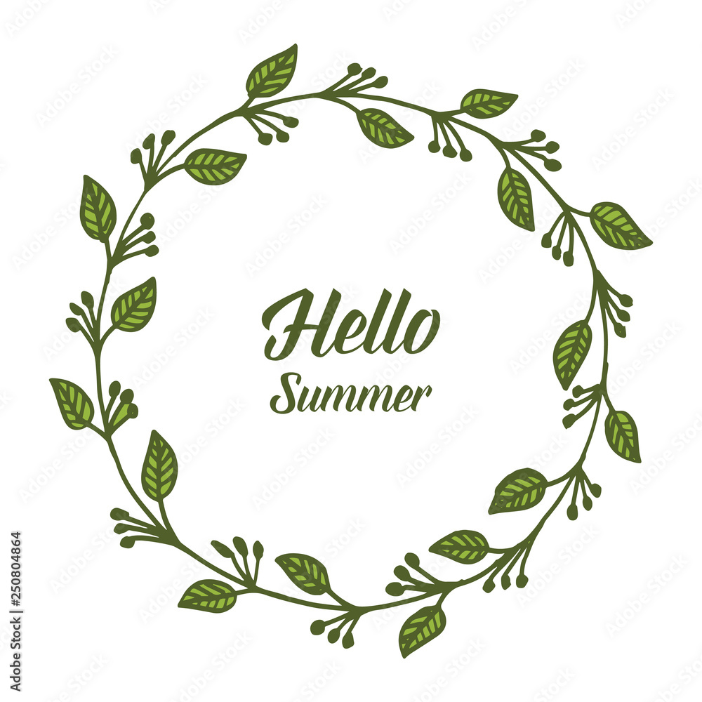 Naklejka premium Vector illustration greeting card hello summer with beautiful leaf flower frame hand drawn
