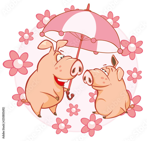 Vector Illustration of a Cute Pig. Cartoon Character 