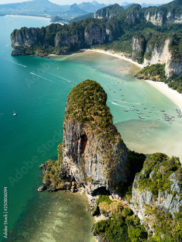 Aerial photo of Phra Nang and Railay beach, Krabi, Phuket, Thailand. Cliffs, rocks and jungles.