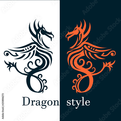 Set dragon tattoo or emblem Traditional Chinese Asian style. The symbol of wealth and luxury vector illustration