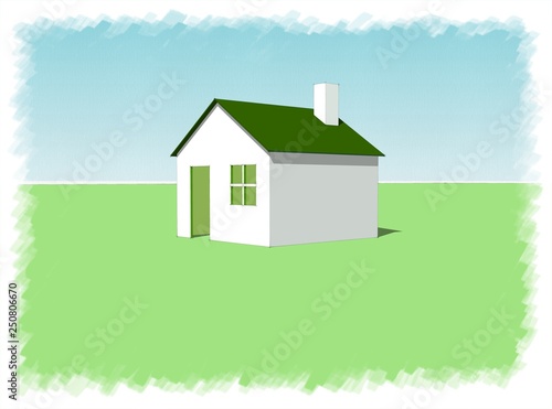 3d Illustration. Classic house in blue sky