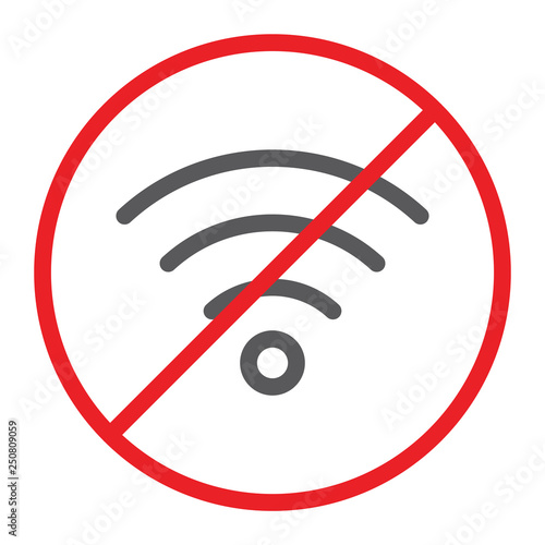 No wifi line icon, prohibited and ban, internet forbidden sign, vector graphics, a linear pattern on a white background.