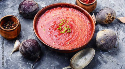 Vegetable soup with beetroot photo