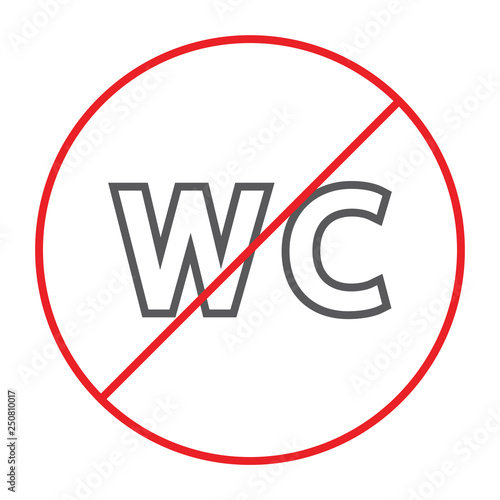 No wc thin line icon, prohibited and closed, no restroom sign, vector graphics, a linear pattern on a white background.