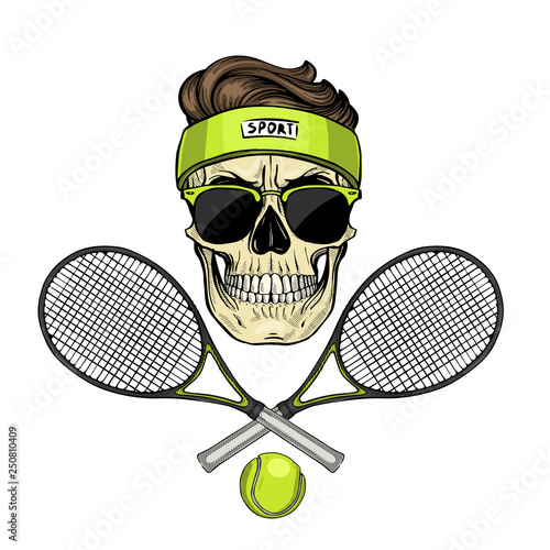 Skull with tennis racquets