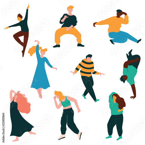 Dancing People Collection, Young Men and Women Dancing Modern and Classical Dance, Male and Female Characters Having Fun at Party Vector Illustration