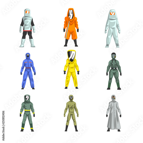 Different Workers in Protective Suits Set, Men in Professional Protective Uniform Vector Illustration