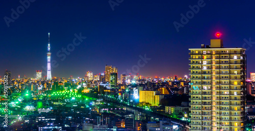 city skyline night aerial view in Tokyo, Japan