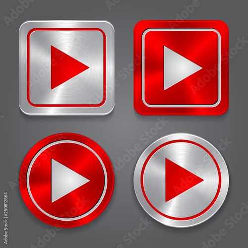 Metal red video play Icon.
