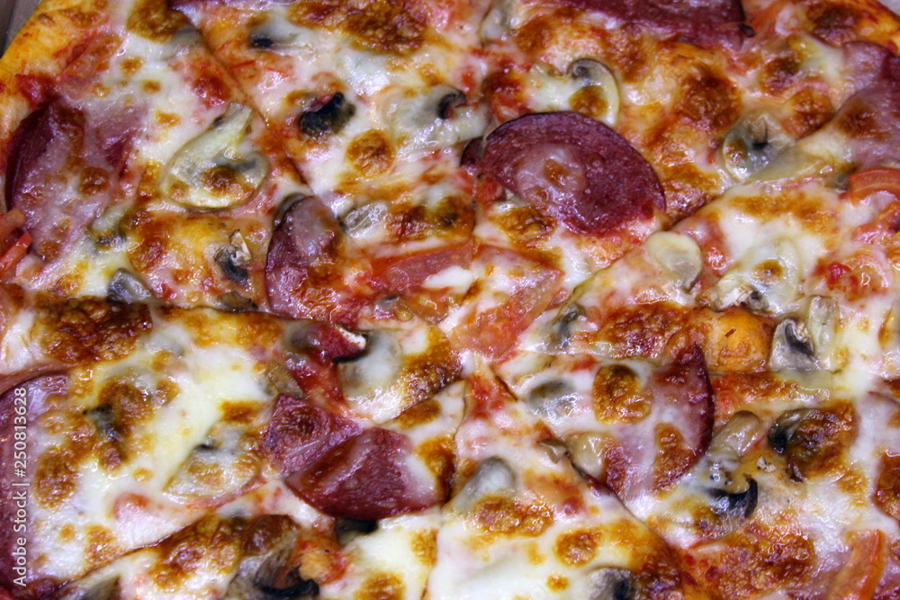 diablo pizza with spicy sausage top view diablo pizza with spicy sausage top view