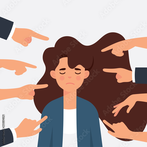 vector illustration woman as worker get bullying by her office mates. Sad woman get bully - Vector