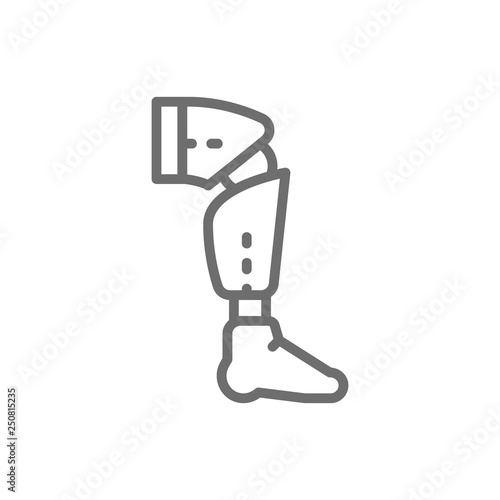 Prosthesis leg, exoskeleton line icon.