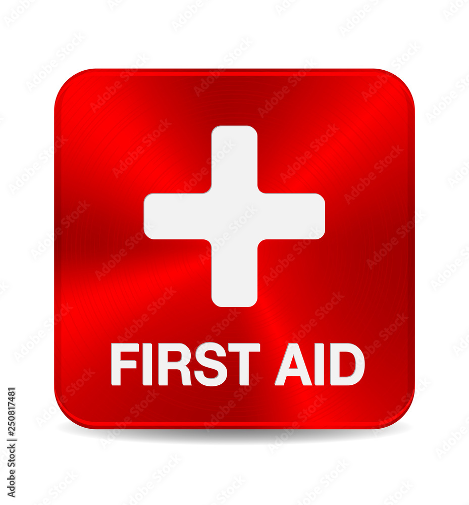 Fototapeta premium First aid medical button sign isolated on white.
