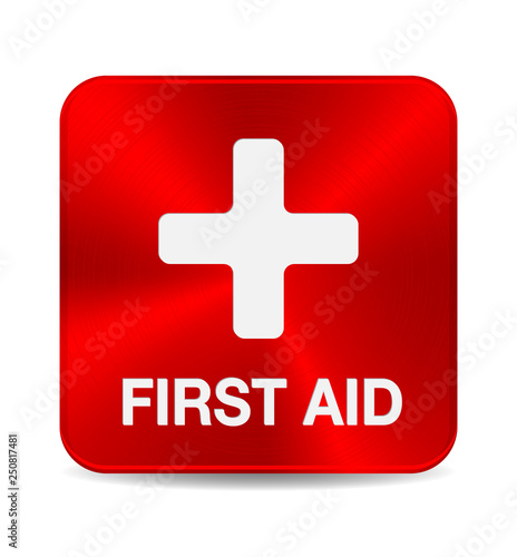 First aid medical button sign isolated on white.