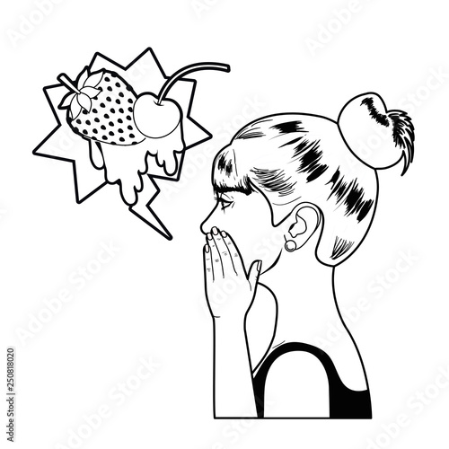 woman telling a secret with speech bubble