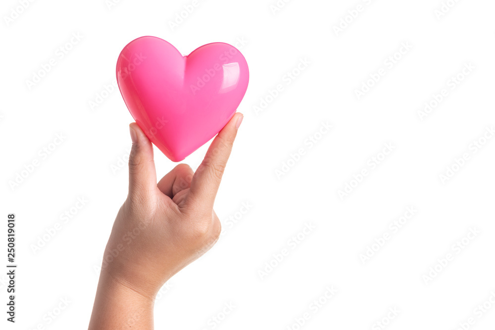 Pink heart on kid hand isolated on white Pink heart on kid hand isolated on white
